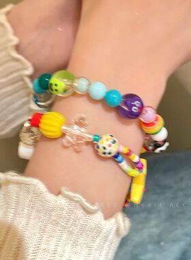 童趣可爱苹果星星串珠手链女夏日多巴胺个性手串学生党高颜值手饰