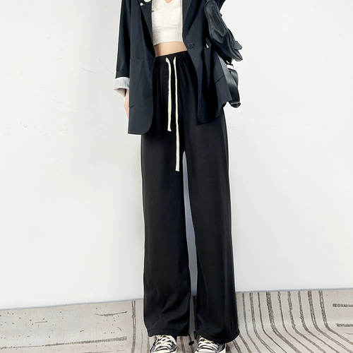 Приталенные штаны для отдыха, на шнурках, высокая талия, свободный прямой крой