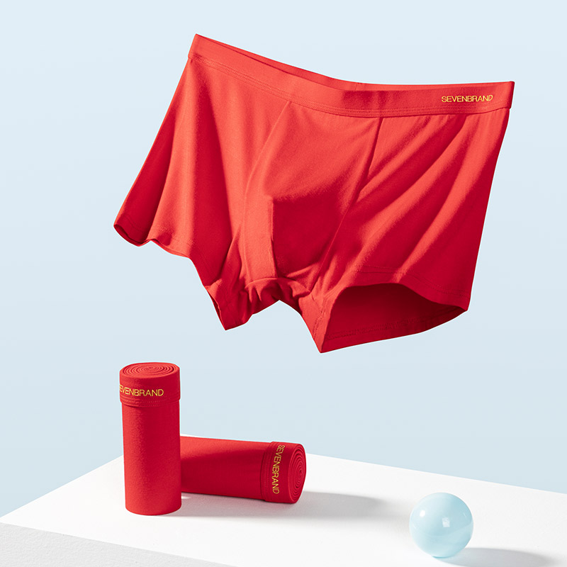 柒牌男士内裤大红色本命年属龙鸿运内裤喜庆结婚短裤抗菌平角裤衩