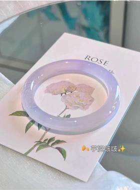 冰种玉髓手镯芋泥啵啵镯子玛瑙圆条白月光岫玉天然紫罗兰手镯少女