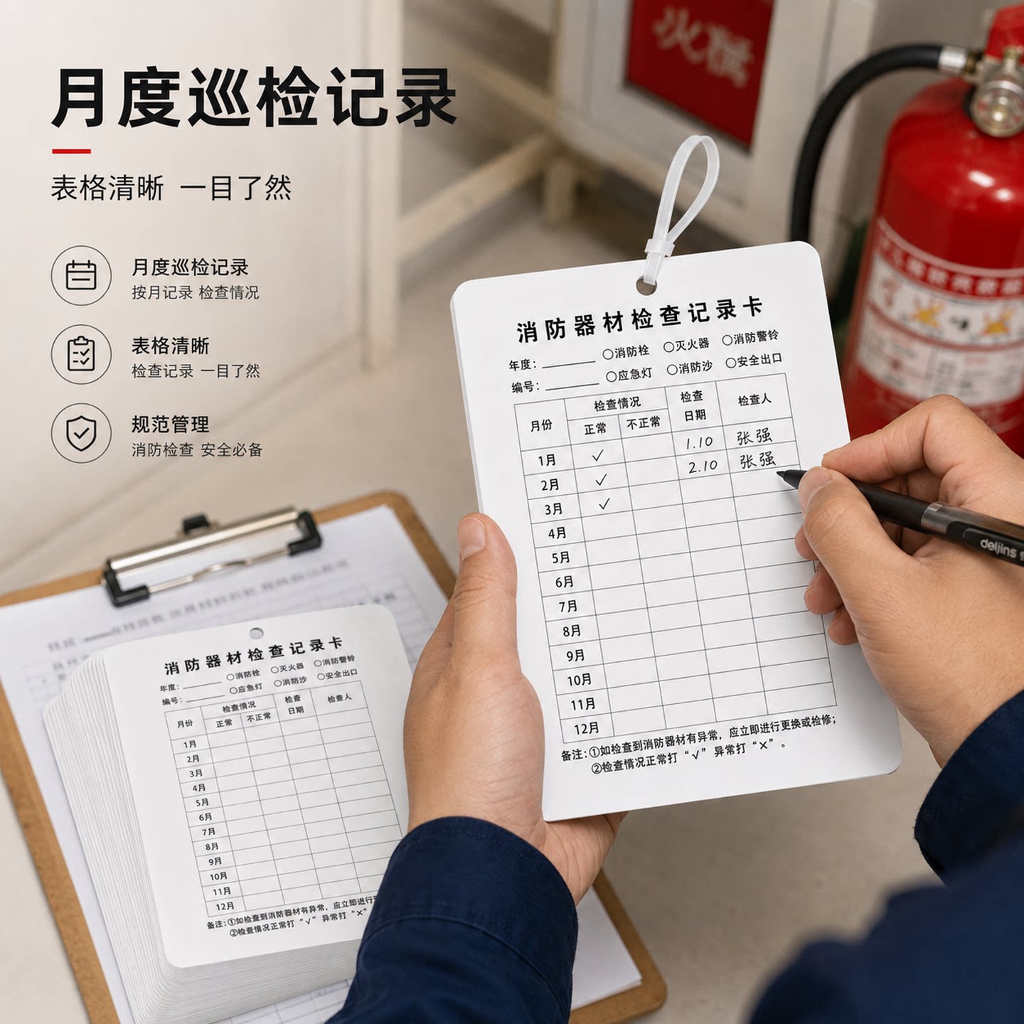 消防器材灭火器消火栓检查卡记录卡月检点检登记记录表双面100张