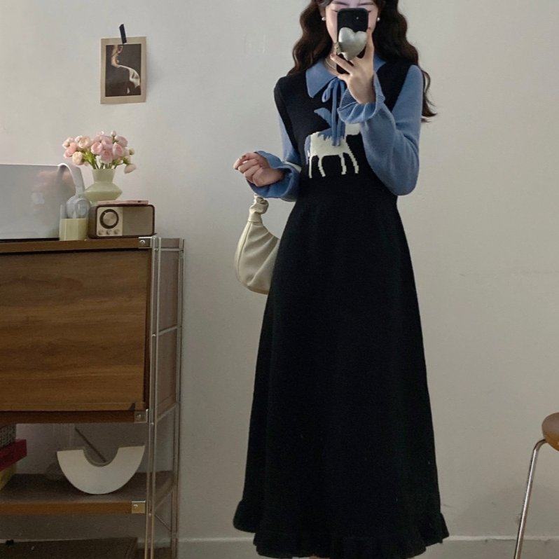 实拍原版加厚毛料大码女装长袖假两件时尚针织显瘦毛衣连衣裙,淘宝优惠券,粉丝福利购,淘宝优惠卷