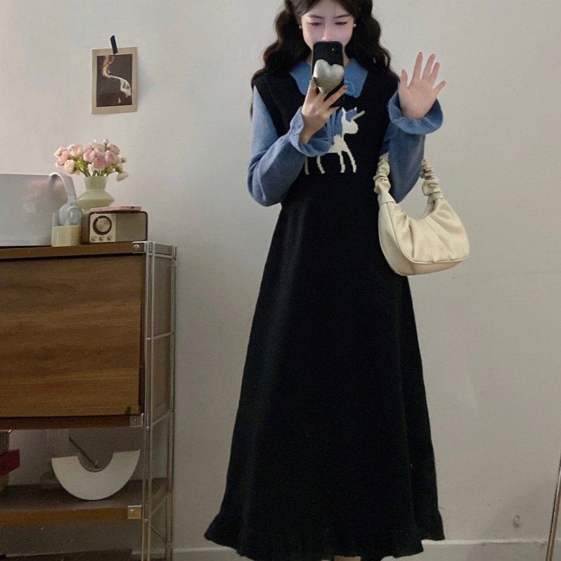 实拍原版加厚毛料大码女装长袖假两件时尚针织显瘦毛衣连衣裙,淘宝优惠券,粉丝福利购,淘宝优惠卷