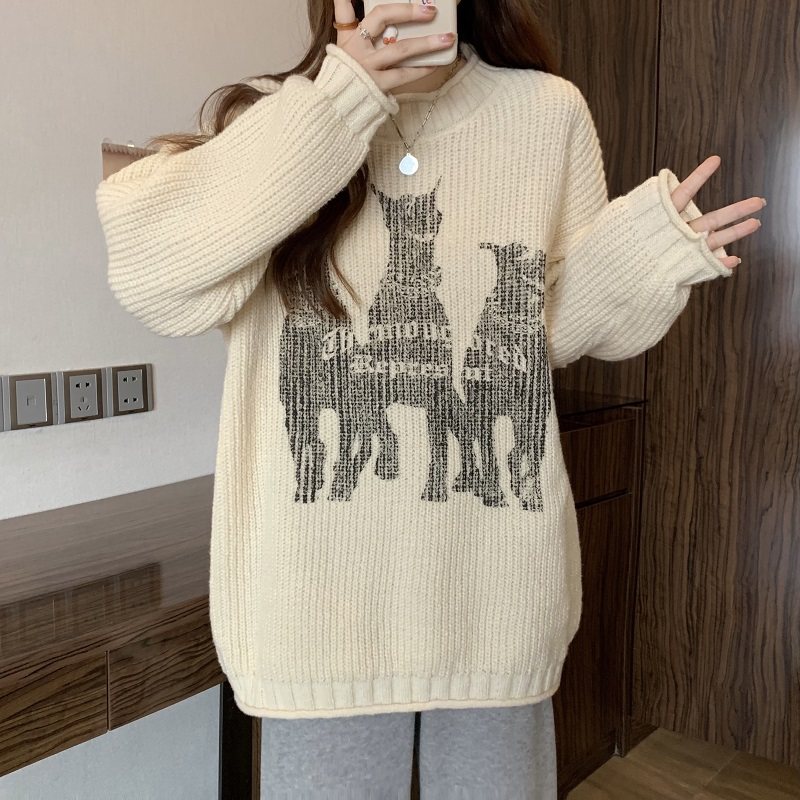 实拍大码秋冬设计感小众涂鸦印花宽松加厚套头针织毛衣1383,淘宝优惠券,粉丝福利购,淘宝优惠卷