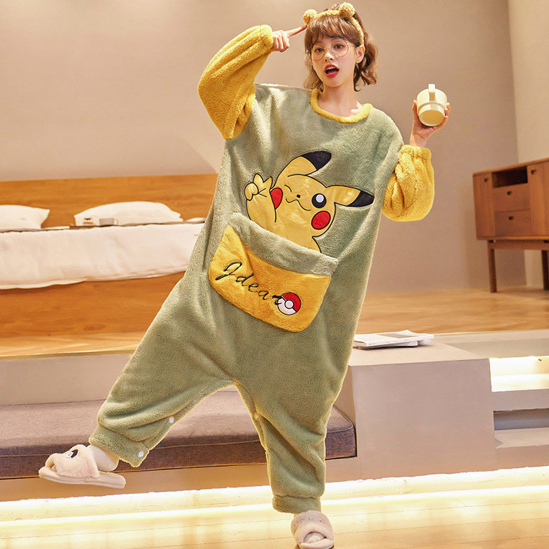 珊瑚绒连体冬加绒加厚可爱宽松睡裙 欣燠龙睡衣/家居服套装