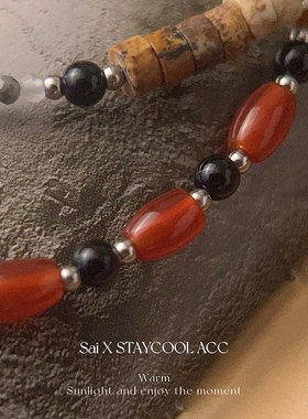 混彩天然石多巴胺配色串珠项链女士锁骨链轻奢简约毛衣链叠戴时髦