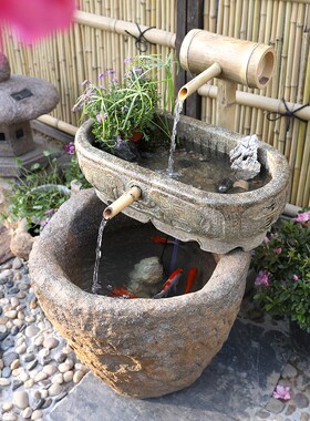 2020新石槽庭院复古假山喷泉造景鱼池竹流水盆景装饰品小摆件落地