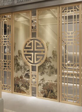 新中式实木屏风隔断客厅玄关入户现代简约木质栅栏花格木格栅定制