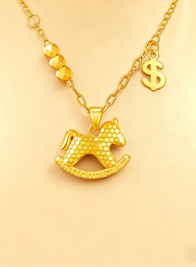 ins可爱小马项链越南沙金钱币