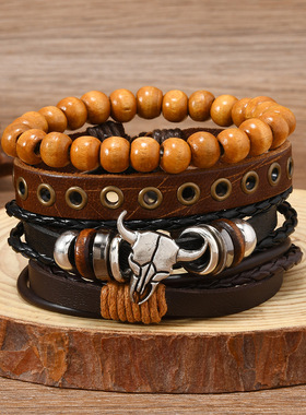 欧美复古风手链牛头造型