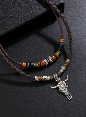 欧美牛仔风项链牛头耳坠