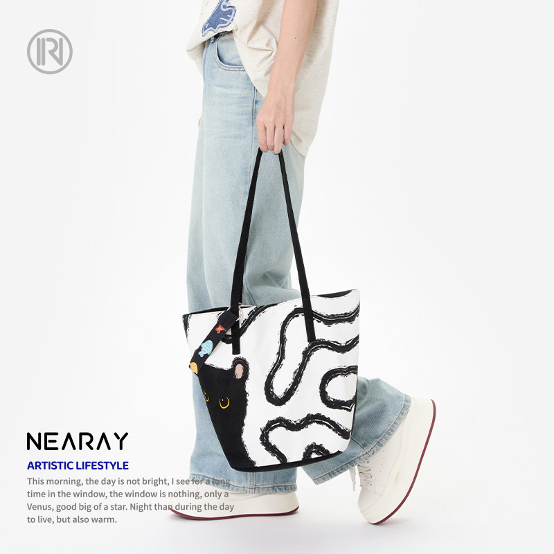 尼睿新款小煤球百搭小众休闲六边形包单肩书店大容量帆布包Z006,淘宝优惠券,粉丝福利购,淘宝优惠卷