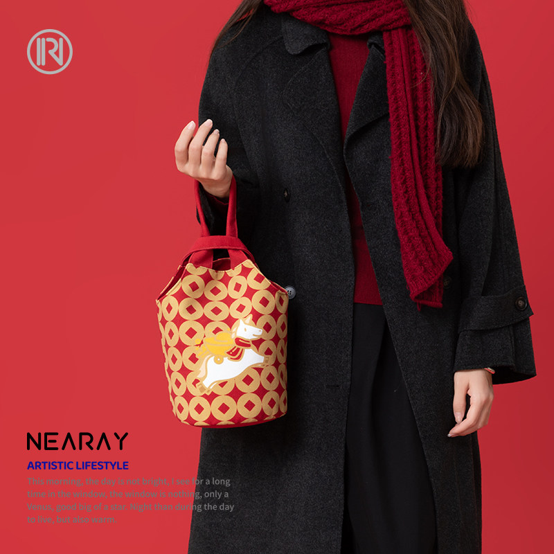 尼睿马年新款红色手提包马上发财帆布包大容量便携手拎包帆布袋W,淘宝优惠券,粉丝福利购,淘宝优惠卷