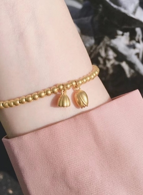 两世欢黄金手链女莲蓬金珠仿金手串古法传承手镯金饰