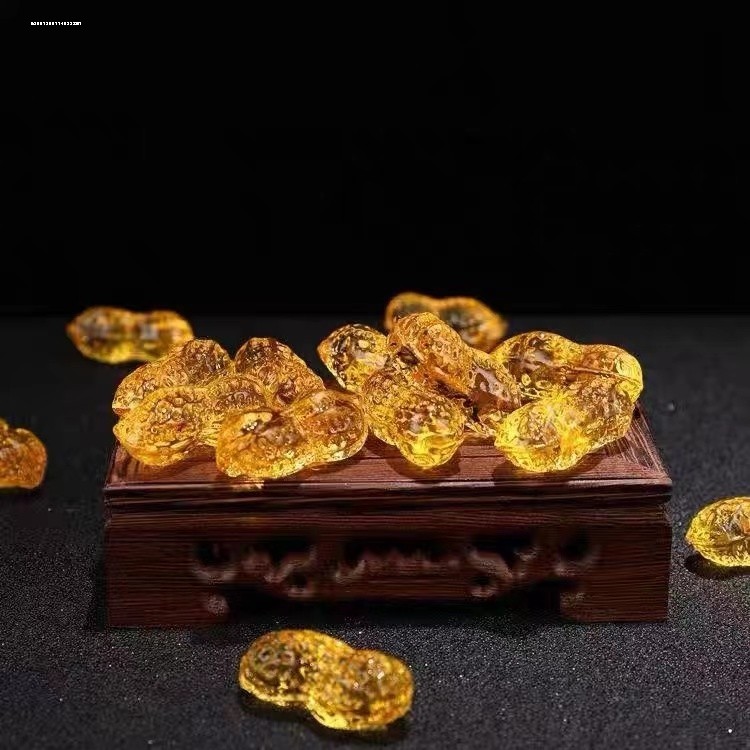 网红黄水晶花生摆件早生贵小婚庆客厅子饰品节日礼物