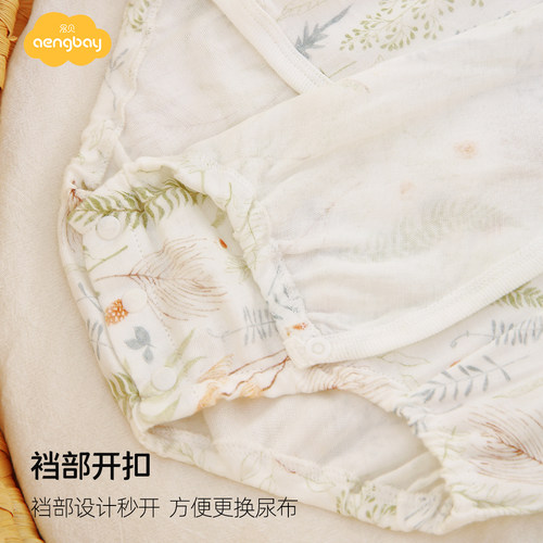 Aengbay[夏季纱布]新生儿包屁衣婴儿睡衣居家服哈衣宝宝衣服夏装 - 图3