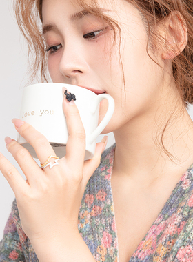 hihi接吻鱼戒指 镀18K白金 金银双色 时尚潮酷 宝石镶嵌可叠戴