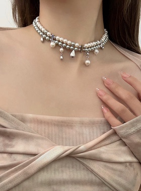 NiceMood流苏双层珍珠项链卫衣