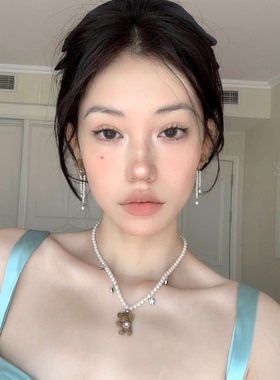 NiceMood抱抱熊珍珠项链植绒新款