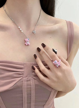 粉色奶油小熊派对项链多巴胺甜酷