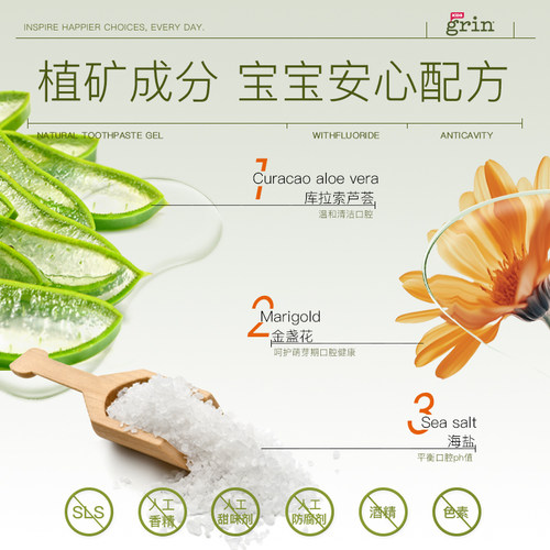 grin儿童牙膏含氟防蛀0到3-6-12可1婴儿幼儿岁无氟不吞咽宝宝专用 - 图3