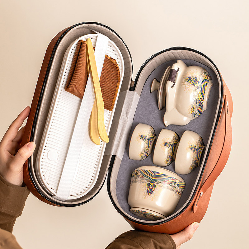Ru kiln hand-held pot travel tea set portable outdoor camping ceramic teapot Kung Fu small tea cup