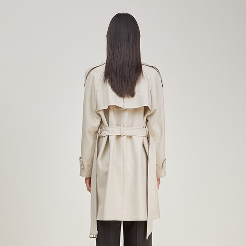 SOMSOM/索玛春季风衣外套女简约气质收腰西装领中长款双排扣上衣 - 图3