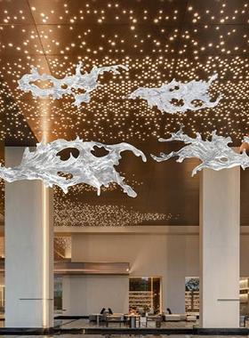 酒店售楼处大堂空中吊顶装饰透明浪花雕塑吊饰树脂摆件挂壁装饰品