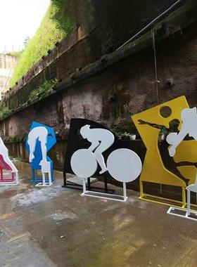 运动小品人物剪影雕塑小区露营公园学校自行车网球运动员摆件定制