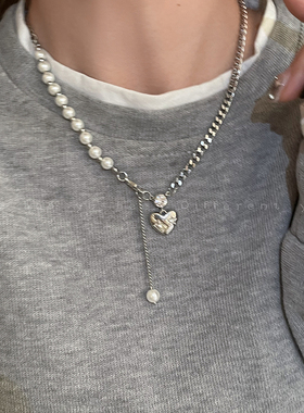 srrmhyn爱心珍珠钛钢项链女