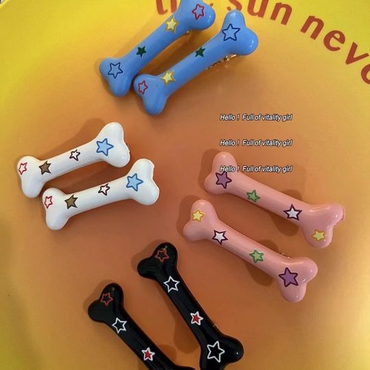 srrmhyn日系元气少女发夹y2k辣妹星星刘海夹头饰甜酷星星印花骨头