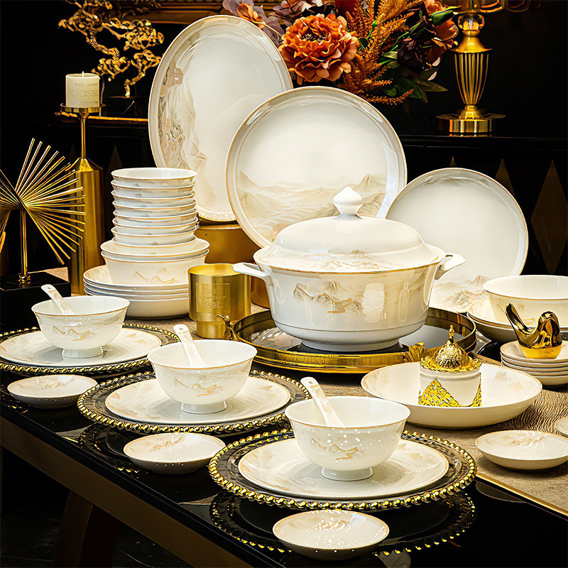 碗家用2026新款高颜值餐具套装景德镇陶瓷轻奢骨瓷碗盘碟子筷乔迁