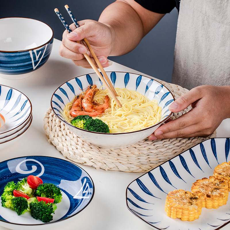 釉下彩泡面拉面碗家用汤碗大碗陶瓷斗笠碗沙拉碗个人专用宿舍餐具,淘宝优惠券,粉丝福利购,淘宝优惠卷