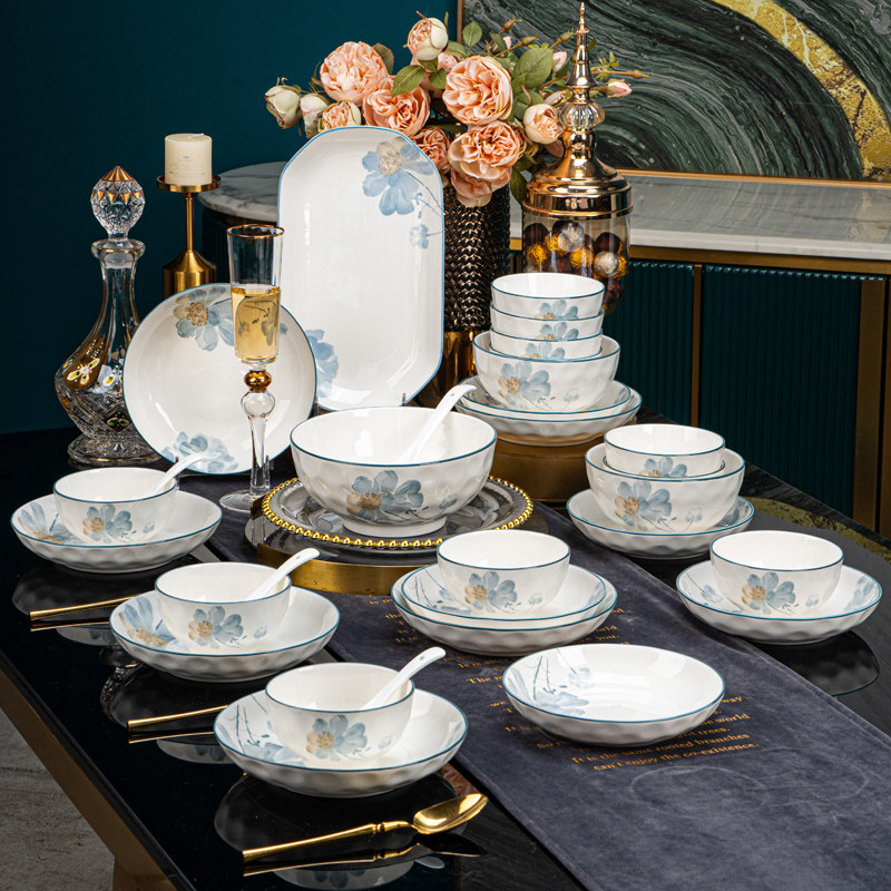 釉下彩餐具套装家用2026新款高颜值轻奢景德镇陶瓷饭碗盘碟筷乔迁