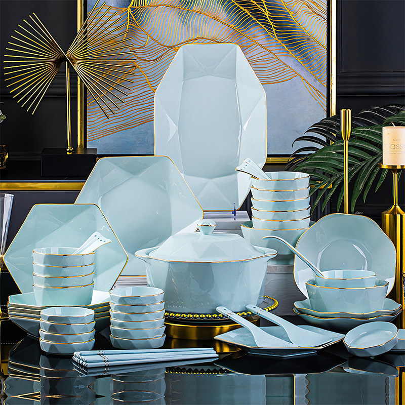 碗碟套装家用2026新款高颜值釉下彩餐具景德镇陶瓷轻奢碗盘筷乔迁