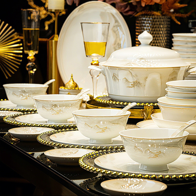 碗家用2026新款高颜值餐具套装景德镇陶瓷轻奢骨瓷碗盘碟子筷乔迁