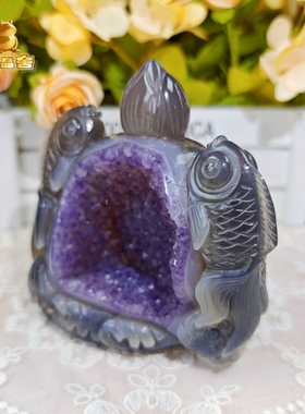 灵蟾晶舍｜鱼越龙门成功上岸｜天然玛瑙紫水晶招财招贵仁助提升54