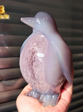 灵蟾晶舍｜仕途灿烂｜天然玛瑙紫水晶企鹅摆件招财招贵仁大进步43