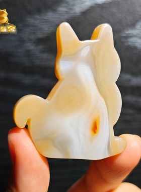 灵蟾晶舍｜金猫送财｜天然玛瑙砂糖水晶金猫片招财摆件手把件174