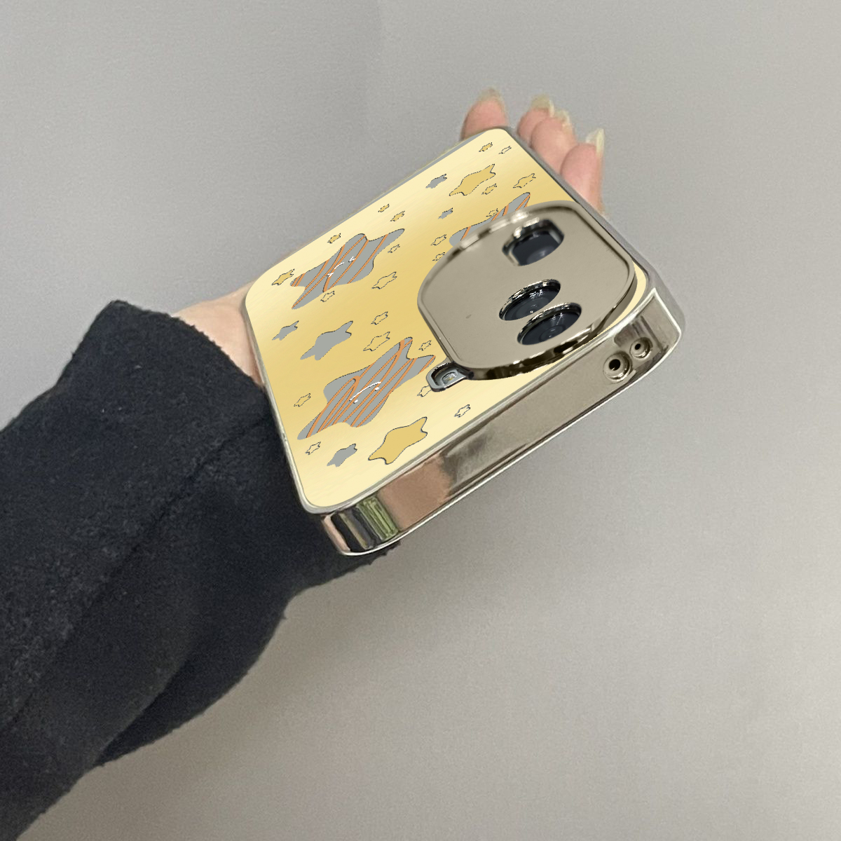 黄色星星适用opporeno13手机壳12新款11镜面10pro+9男8女款oppoa97a93a72a58a57a56a2pro3情侣oppofindx8x7套 - 图1