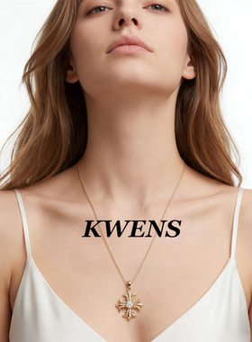 KWENS原创鸢尾花镶钻吊坠项链女