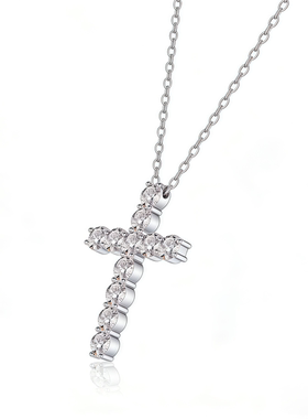 S925纯银亲肤镶钻十字架项链女