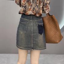 The Euros pear-shaped stature is slightly fatter wearing a big code denim half-body dress child 2023 summer thin bag hip short skirt high waist