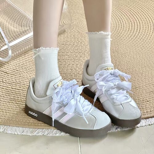【定制球鞋】adidas neo VL Court 2.0 银白色蕾丝涂鸦百搭女板鞋 - 图0