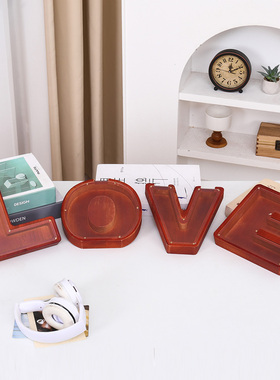 网红木质英文字母存钱罐家居摆件卡通透明礼品储蓄罐木质摆件