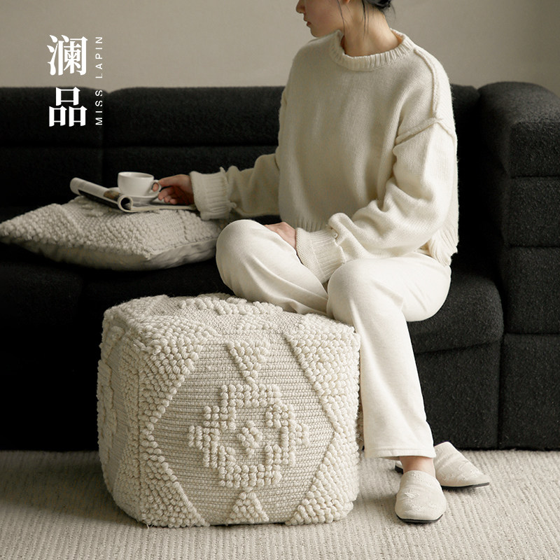 澜品『格物』印度进口白色禅意蒲团羊毛客厅茶道坐墩沙发茶几矮凳,淘宝优惠券,粉丝福利购,淘宝优惠卷