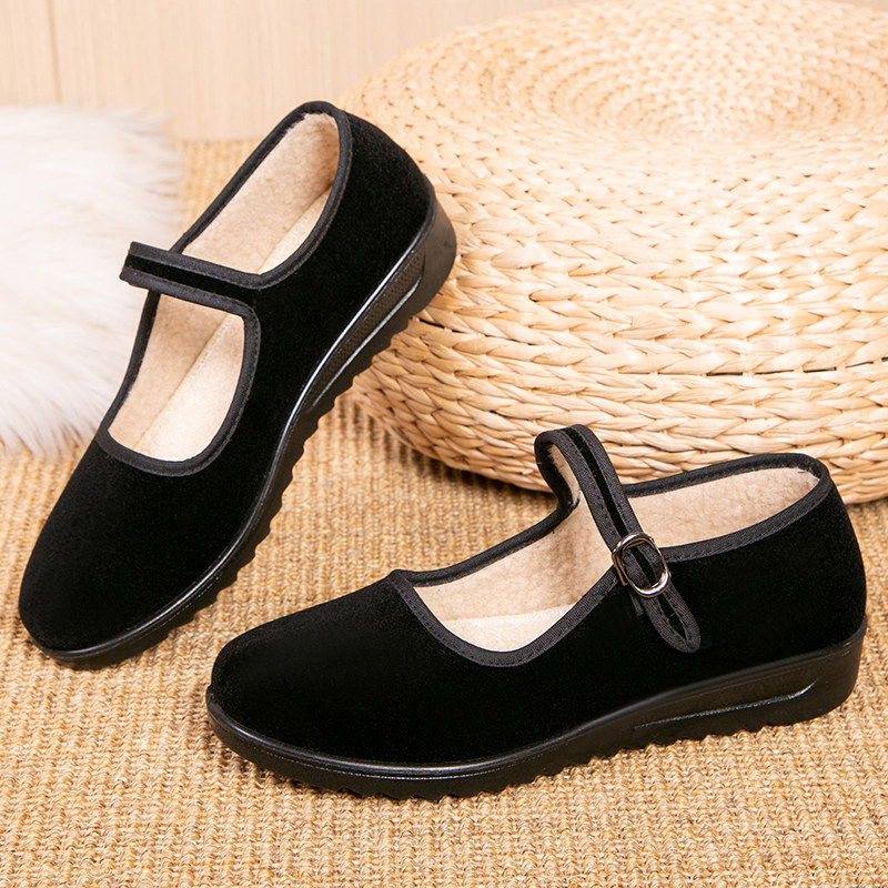 冬季老北京黑布鞋加绒工作鞋女酒店厨房餐厅妈妈上班棉鞋防滑厚底,淘宝优惠券,粉丝福利购,淘宝优惠卷