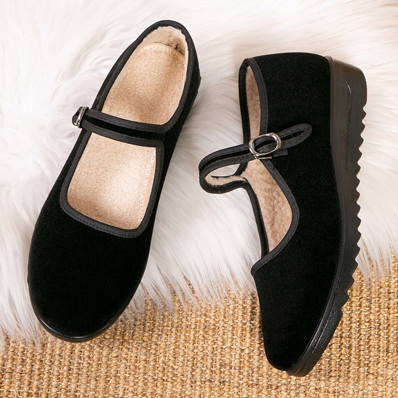 冬季老北京黑布鞋加绒工作鞋女酒店厨房餐厅妈妈上班棉鞋防滑厚底,淘宝优惠券,粉丝福利购,淘宝优惠卷