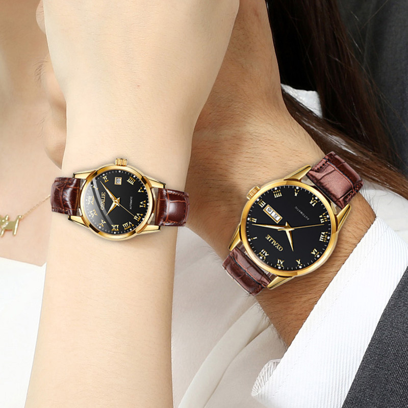 瑞士正品1314情侣一对真皮全机械表 atox国产腕表