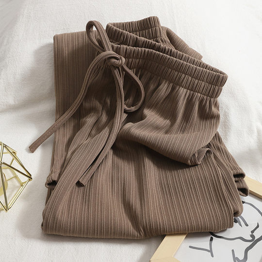 145小个子冰丝坑条阔腿裤子女夏季150穿搭直筒垂感九分休闲裤xs码